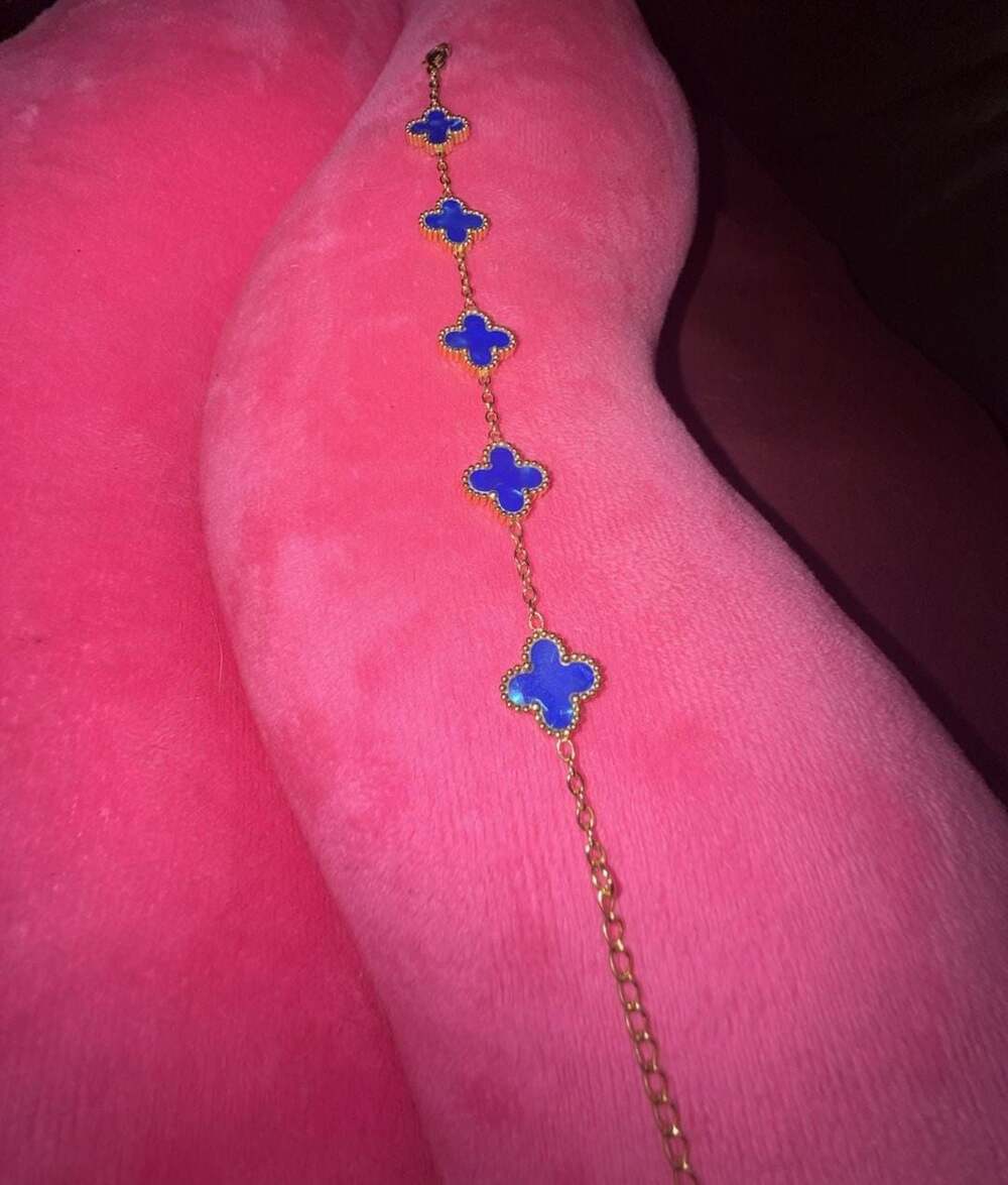 18k Gold plated Clover Link Bracelet with blue Inserts